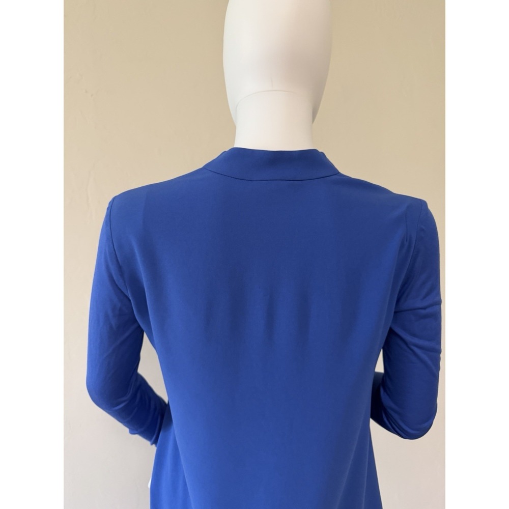 Escada Women's Crepe Tunic Blouse Blue Asymmetrical Hem V-Neck Long Sleeve 32 - Picture 7 of 12